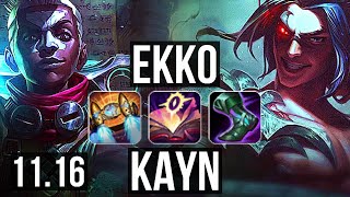 EKKO vs KAYN (JUNGLE) | 19/2/5, Legendary, 1.9M mastery, 400+ games | EUW Diamond | v11.16