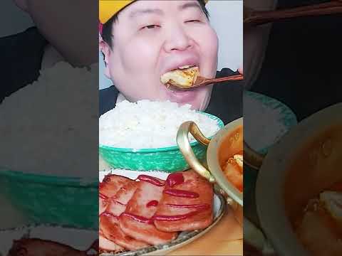 집밥 <strong>스팸구이</strong>+김치찌개+계란후라이 뜨근뜨근 갓지은 흰쌀밥 리얼사운드 먹방 ASMR MUKBANG