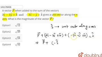 A vector `vec P` when added to the sum of the vectors `2hati-3hatj+hatk