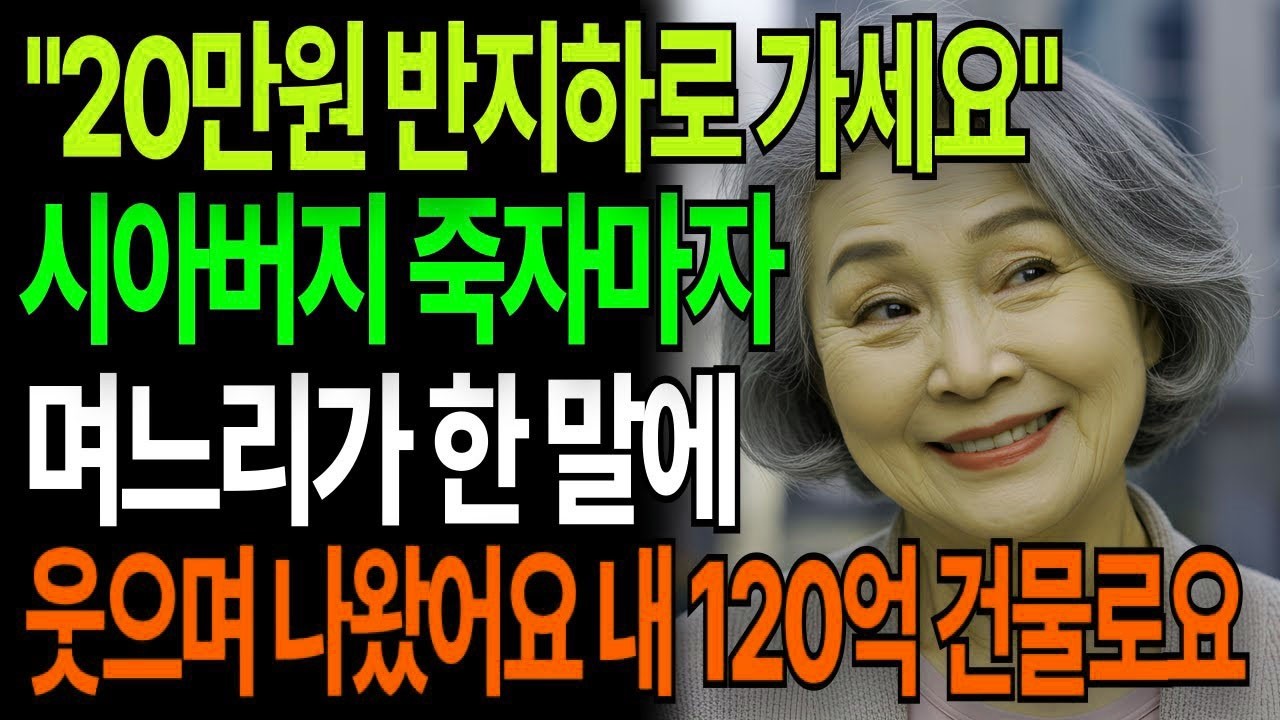 남편 장례식직후 기다렸다는듯이 며느리가 20만원 반지하로 내쫓길래 웃으며 나왓습니다 내120억 건물로요 고부갈등 고부사연 시니어사연 오디오북 인생사연 실화사연 며느리 노후사연
