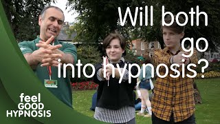 Street hypnosis clip with discussion on difference between inductions in hypnotherapy v street hypno