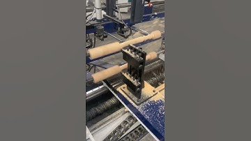 Double station automatic feeding CNC wood lathe processes two stair columns at a time!#woodworking