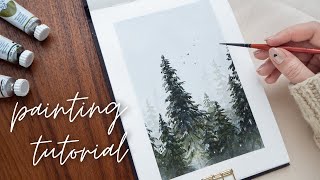Misty Trees Painting Tutorial With Gouache