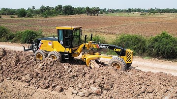 Great Clay Push Technique for EMBANKMENT Using SANY Grader, Construction Rural Road Foundation