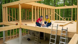 : Two girls build their dream cabin in the wilderness - Start to Finish