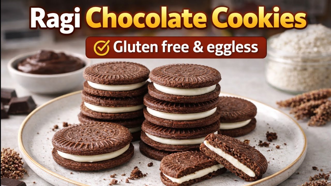 Шоколадное печенье-сэндвич из раги | Без яиц | Печенье из проса, как в пекарне