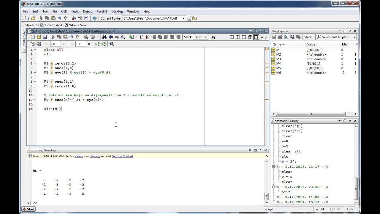 Matlab 06 - Funkcije za generiranje matrica - YouTube