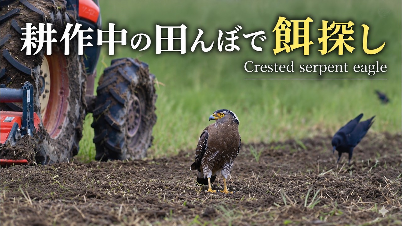 耕作中の田んぼで餌探し】カンムリワシ Crested serpent eagle | 石垣