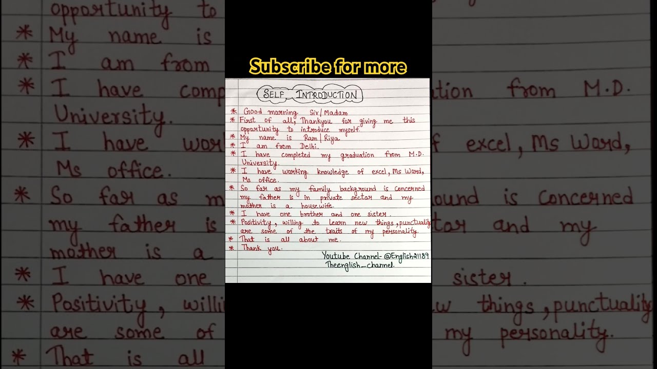 Self Introduction For Interview English21189 Youtubeshorts Youtube Shorts Shortsvideo Viral