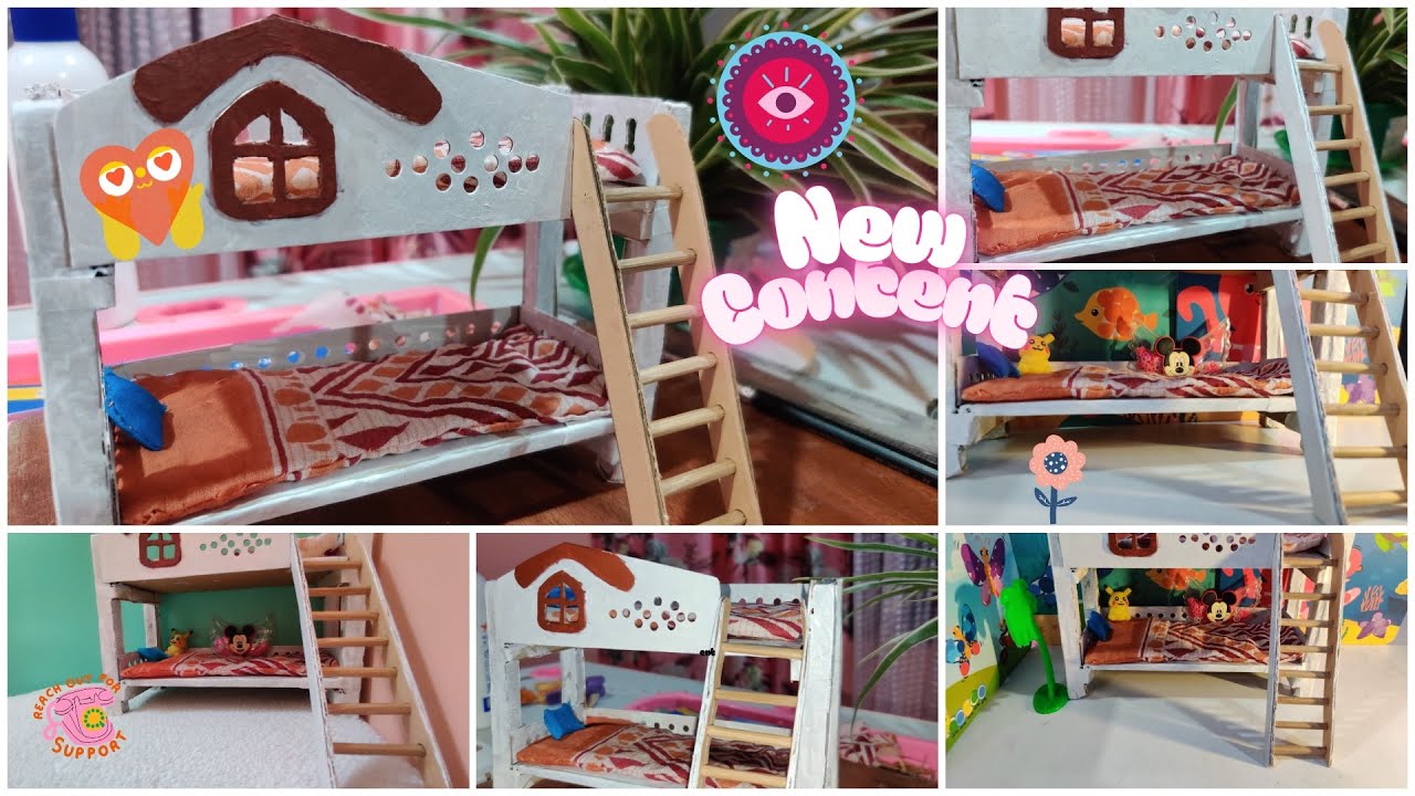 DIY Miniature Bunk Bed | Cardboard Doll Furniture| How to make a bunk ...