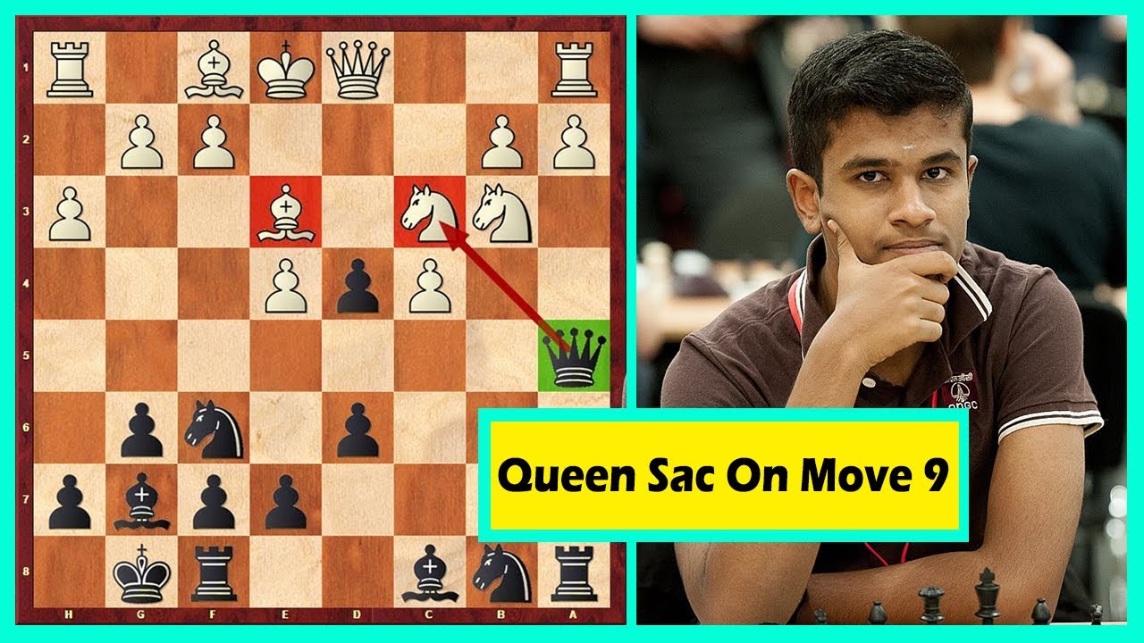 Queen Sacrifice on 9th Move against Alireza Firouzja, Firouzja vs  Karthikeyan 2019, Queen Sacrifice on 9th Move against Alireza Firouzja, Firouzja vs Karthikeyan 2019, By Kings Hunt