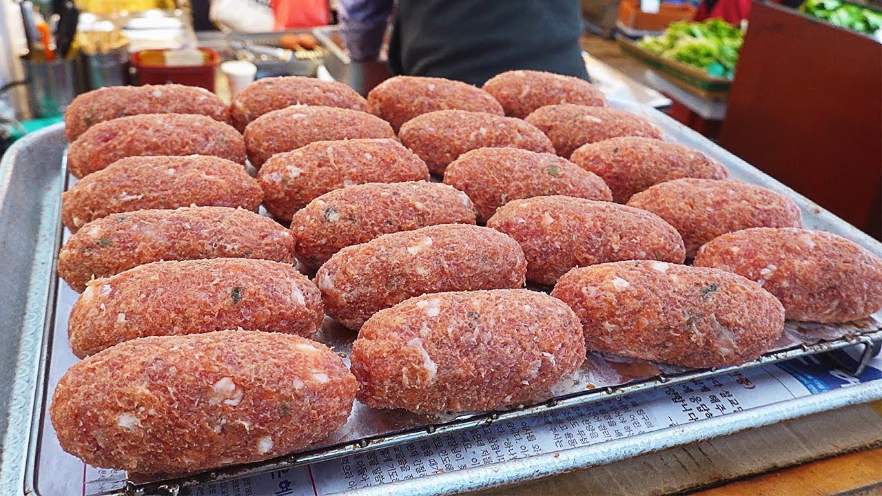 Cheese Meatball (Tteok-galbi) - Korean Street Food / 안양중앙시장 왕치즈떡갈비