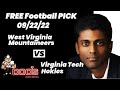 Free Football Pick West Virginia Mountaineers vs Virginia Tech Hokies , 9/22/2022 College Football