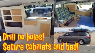 How to secure cabinets and bed (DIY van conversion)