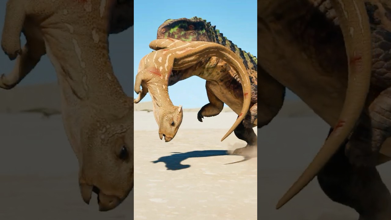 【柔らかいお肉】ポストスクスがホマロケファレを仕留めていた/[Tender Meat] A Postosuchus had taken down a Homalocephale. #dinosaur