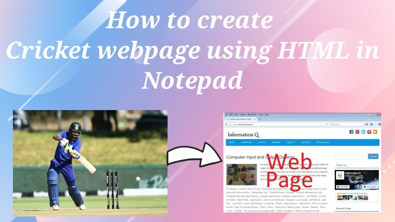 How make a cricket related webpage in Notepad using HTML Smart Tech Guy