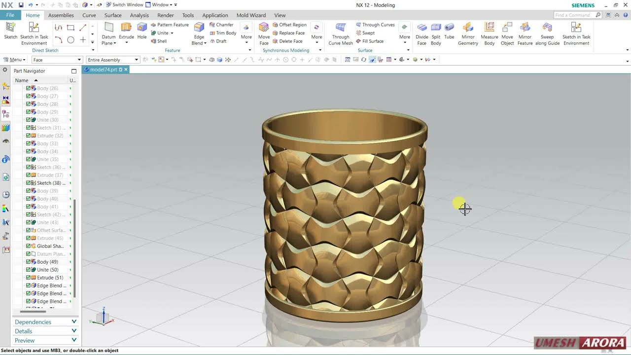 nx12 CAD 'Texture on Cylindrical Object' - YouTube