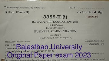 B.com 3rd year exam paper 2023 | BADM | Advertising & Sales Management | Dr. Ruchi Khandelwal