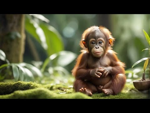 baby orangutan learning to observe water