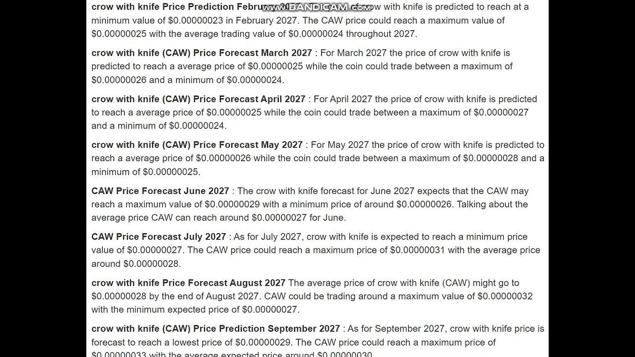 crow with knife (CAW) Price Prediction 2027 - CAW Price Prediction