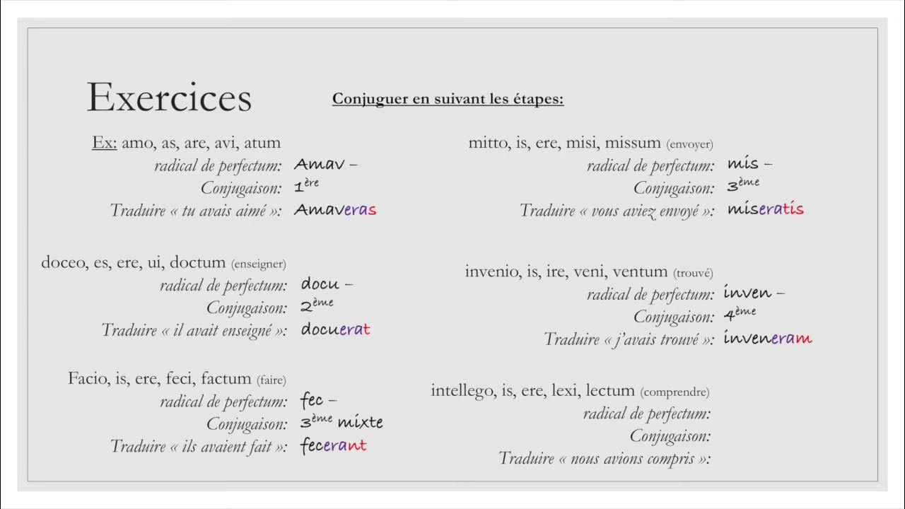 CONJUGAISON LATINE Le plus que parfait [LEÇON ET EXERCICES !] YouTube