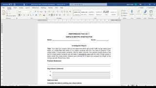 Performance Task 1 Scientific Investigation (1st Quarter)