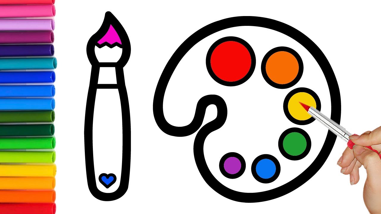 How To Draw Paint Brush and Color Palette for Kids & Toddlers. YouTube