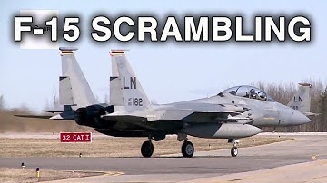 F-15C Pilots Scrambling, Take-off, Vertical Climb.