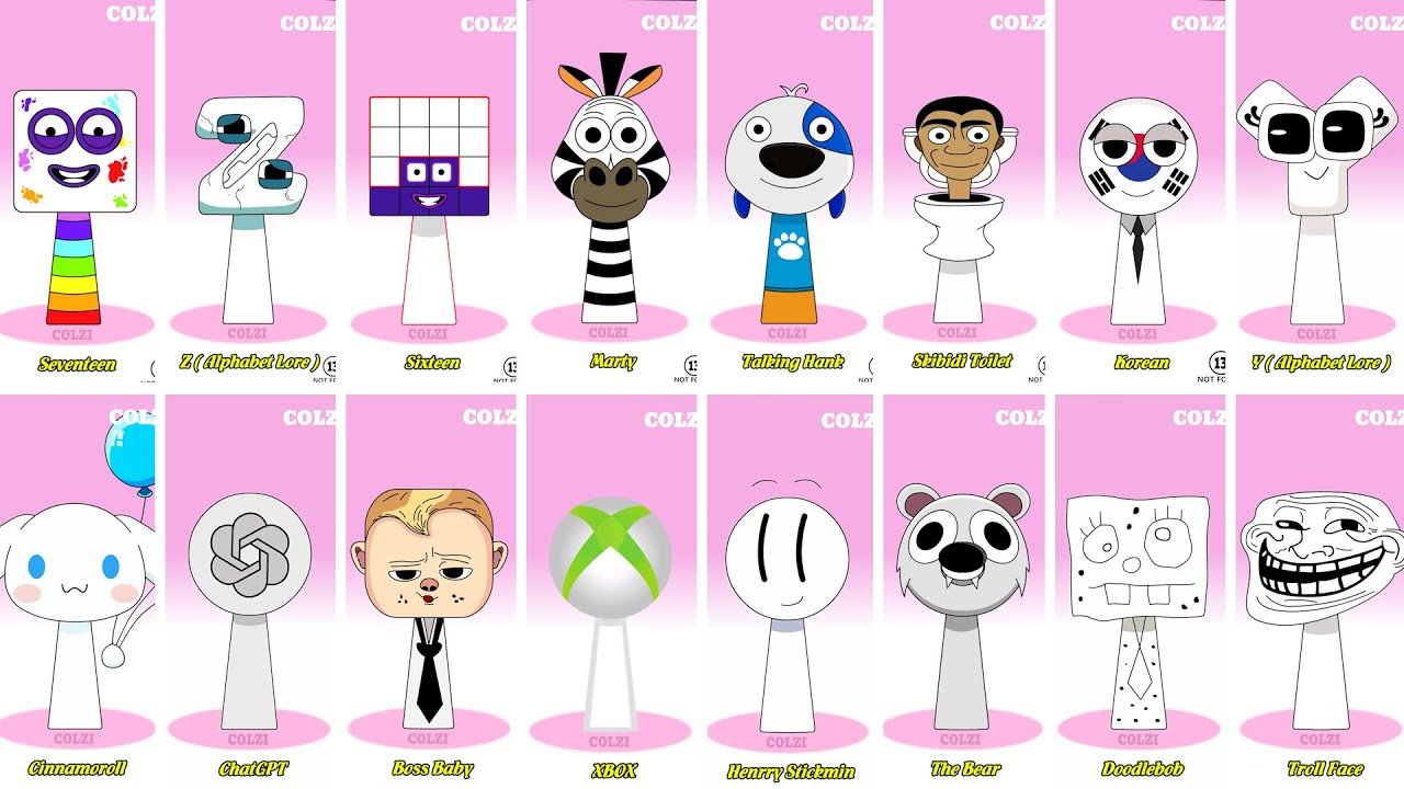 Incredibox Sprunki OC Phase 1 to Phase 2 Seventeen, Z Alphabet Lore, Sixteen, Marty, Talking Hank