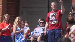 Governor Baker takes the Ice Bucket Challenge in a free Brady shirt