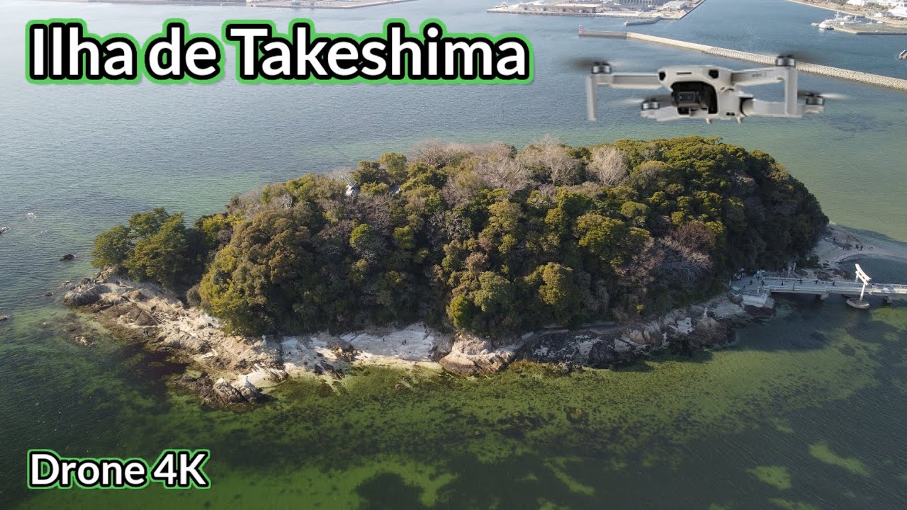 Ilha de Takeshima vista do alto | Imagens aéreas com drone 4K.