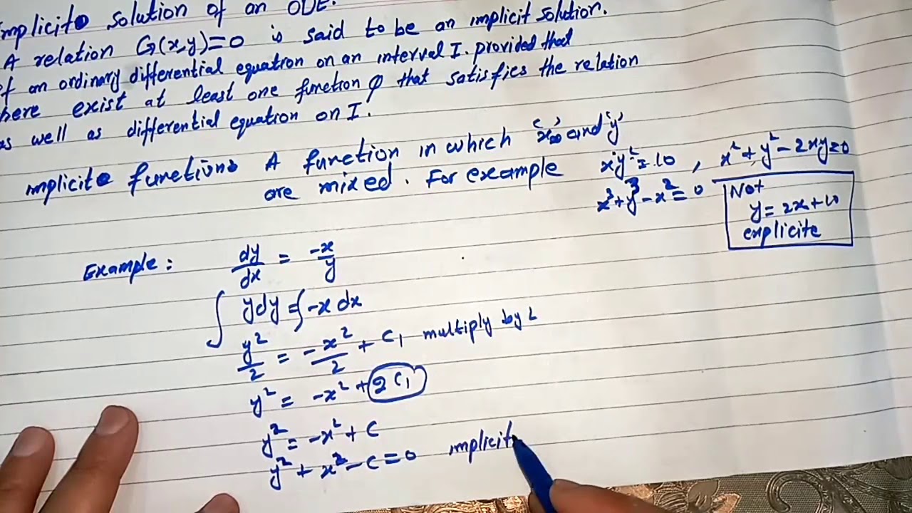 DIFFERENTIAL EQUATION BY D.G.ZILL.DEFINATION IPLICIT SOLUTION.CHAP1