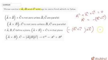 Three vectors `vecA,vecB` and `vecC` add up to zero.Find which is false.