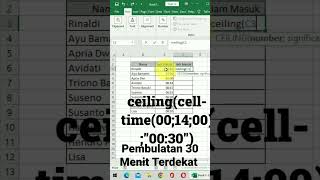 Pembulatan 30 Menit Terdekat #shortsexcel