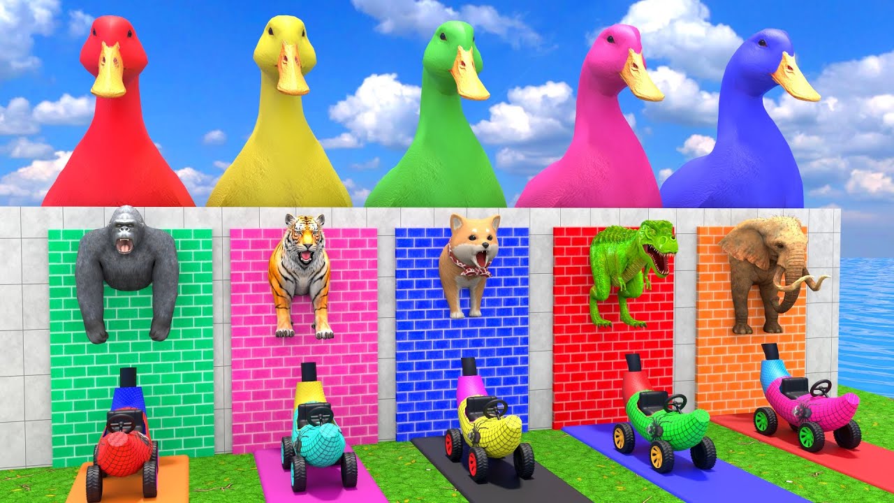 Long Slide Game With Cow Elephant Gorilla Hippopotamus Tiger - 3d Animal Game - Funny 3d Animals