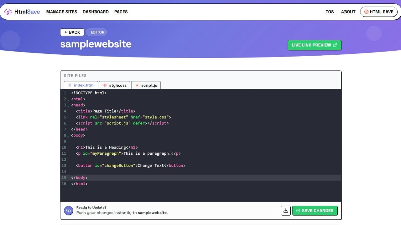 Interactive Static Html Hosting simple basic html static website on HtmlSave - YouTube