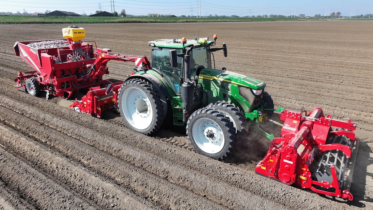 Planting Potatoes in one pass | Grimme Prios 440 | John Deere 6R 185 | De Rooie Hoeve