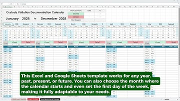 Custody Calendar Template 2025 Future Years | Excel Google Sheets Visitation Log (Allowed & Denied)