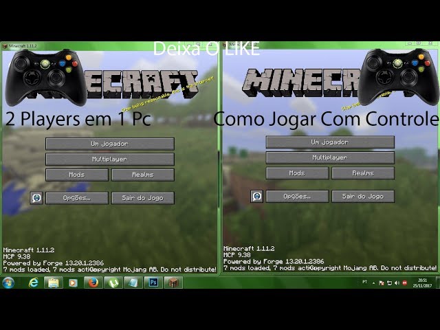 Minecraft Multiplayer Split screen  Tela dividida no PC JAVA com Joystick  
