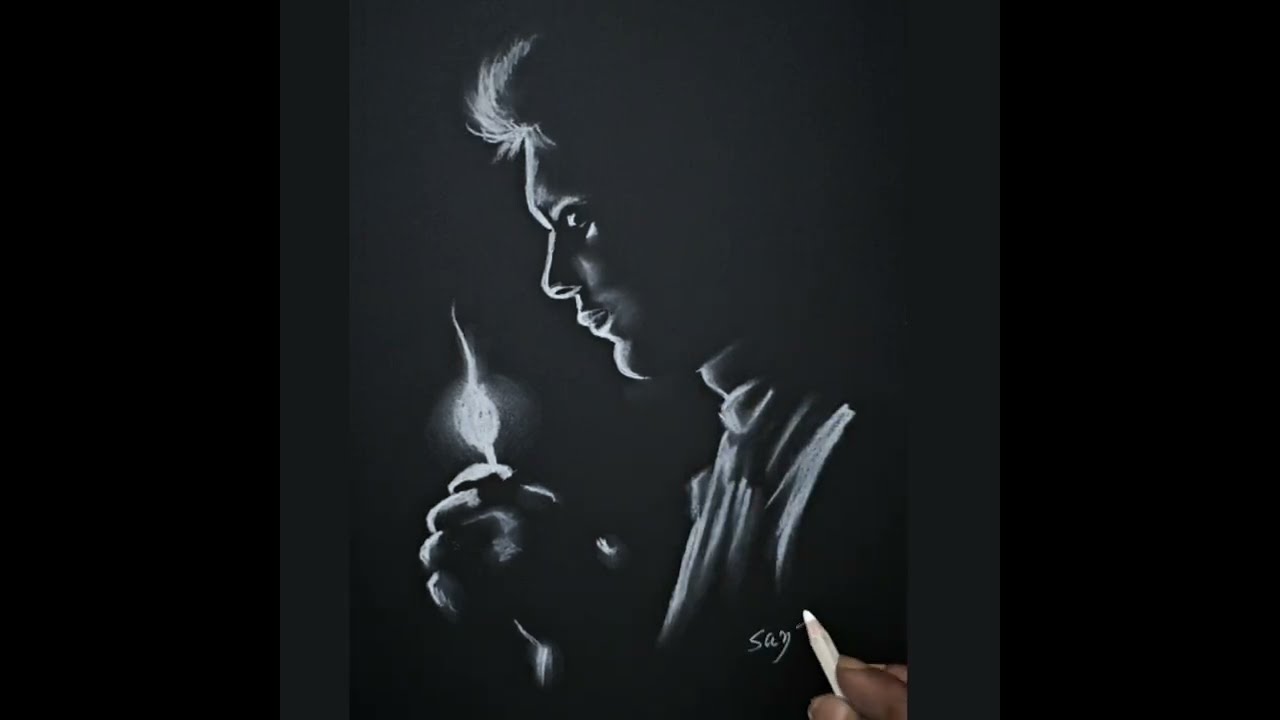 cigarette with black paper Freehand Drawing White Charcoal on black paper Art Artist Sketch painting