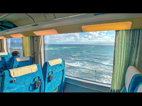 Une vue spectaculaire de l'océan Pacifique depuis le train.