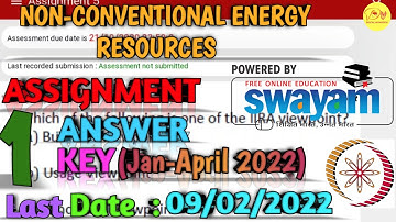 NPTEL Assignment 1 Answer key 2022| Non-Conventional Energy Resources| Last Submission : 09/02/2022