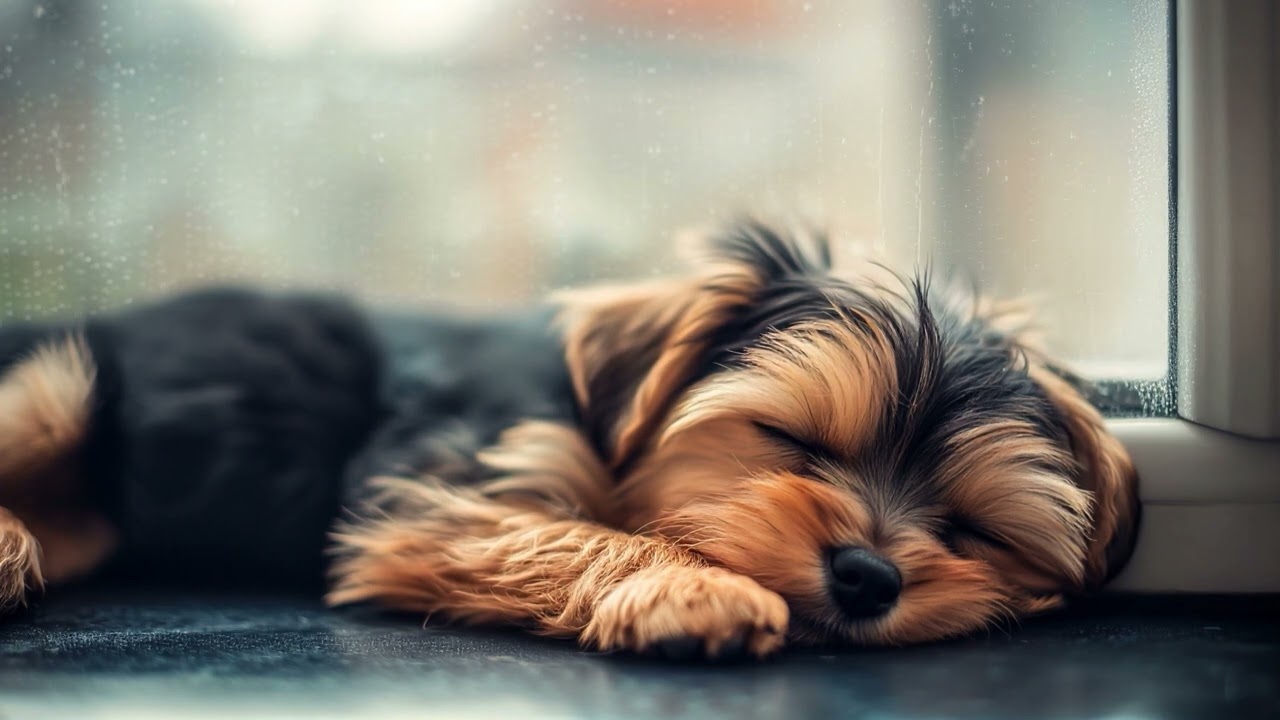 Cozy Rain & Piano Ambiance with Sleeping Yorkie Puppy 🐶🌧️🎶 | 1 Hour of Relaxing Sounds