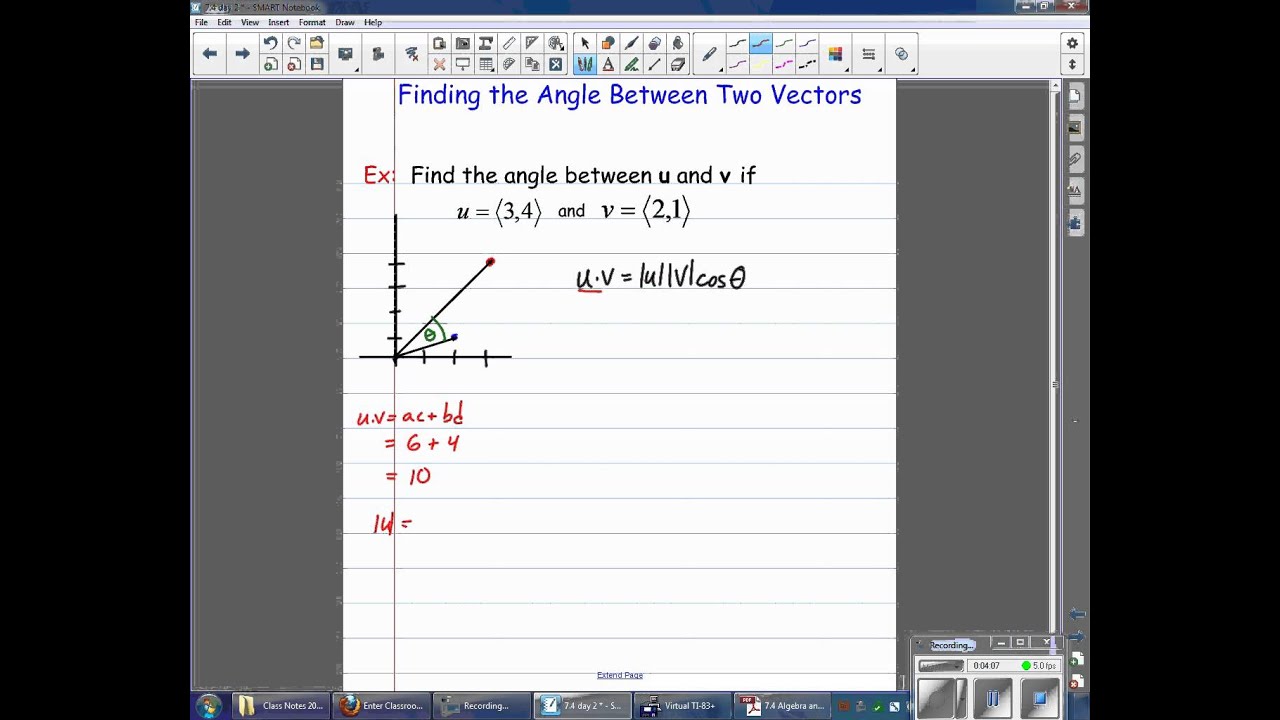 7.4 Find the angle between two position vectors using the dot product ...