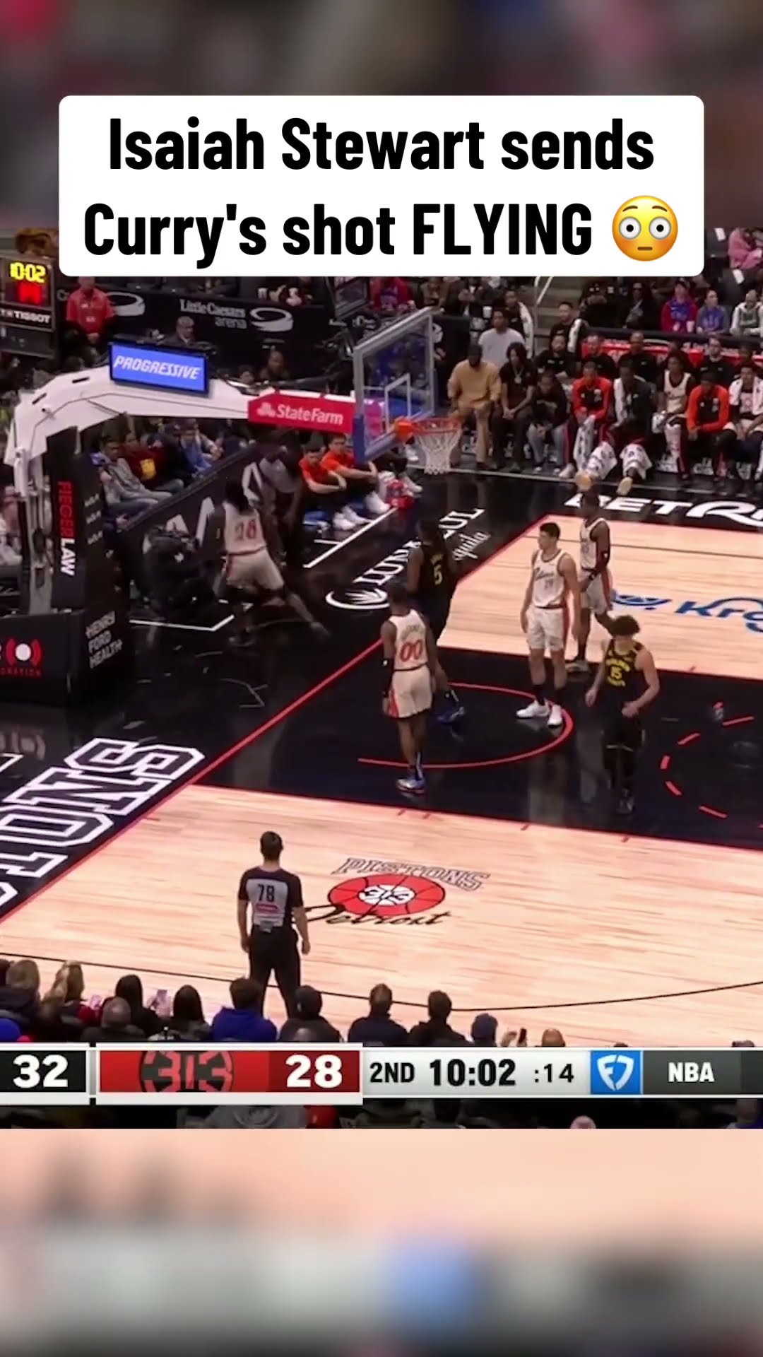 Isaiah Stewart sent Steph Curry's shot into the stands ?
