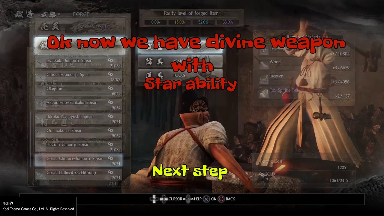 Nioh:The gold dragon secret blacksmith!!!How to create Dragon weapons!