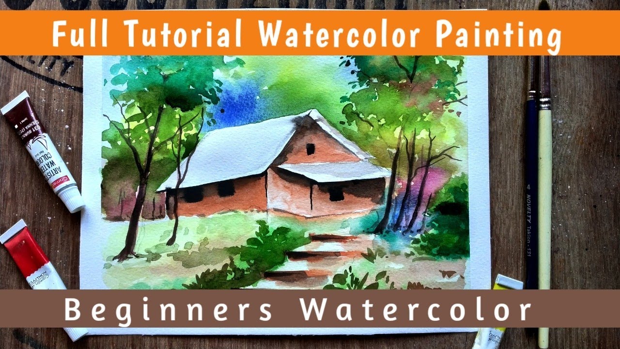 Beginners Watercolor : How to Draw A House Landscape | Paint with david ...