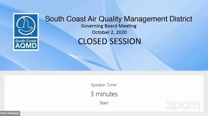 South Coast AQMD Governing Board Meeting - October 2, 2020