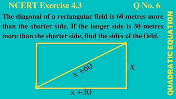 The diagonal of a rectangular field is 60 metres more than the shorter side NCERT Ex 4.3 Q No. 6