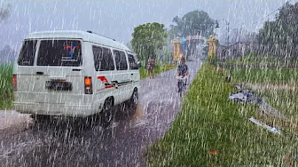 HEAVY RAIN AND THUNDER IN MY INDONESIAN RURAL VILLAGE LIFE | ASMR | RAIN FOR SLEEP | RAIN ASMR